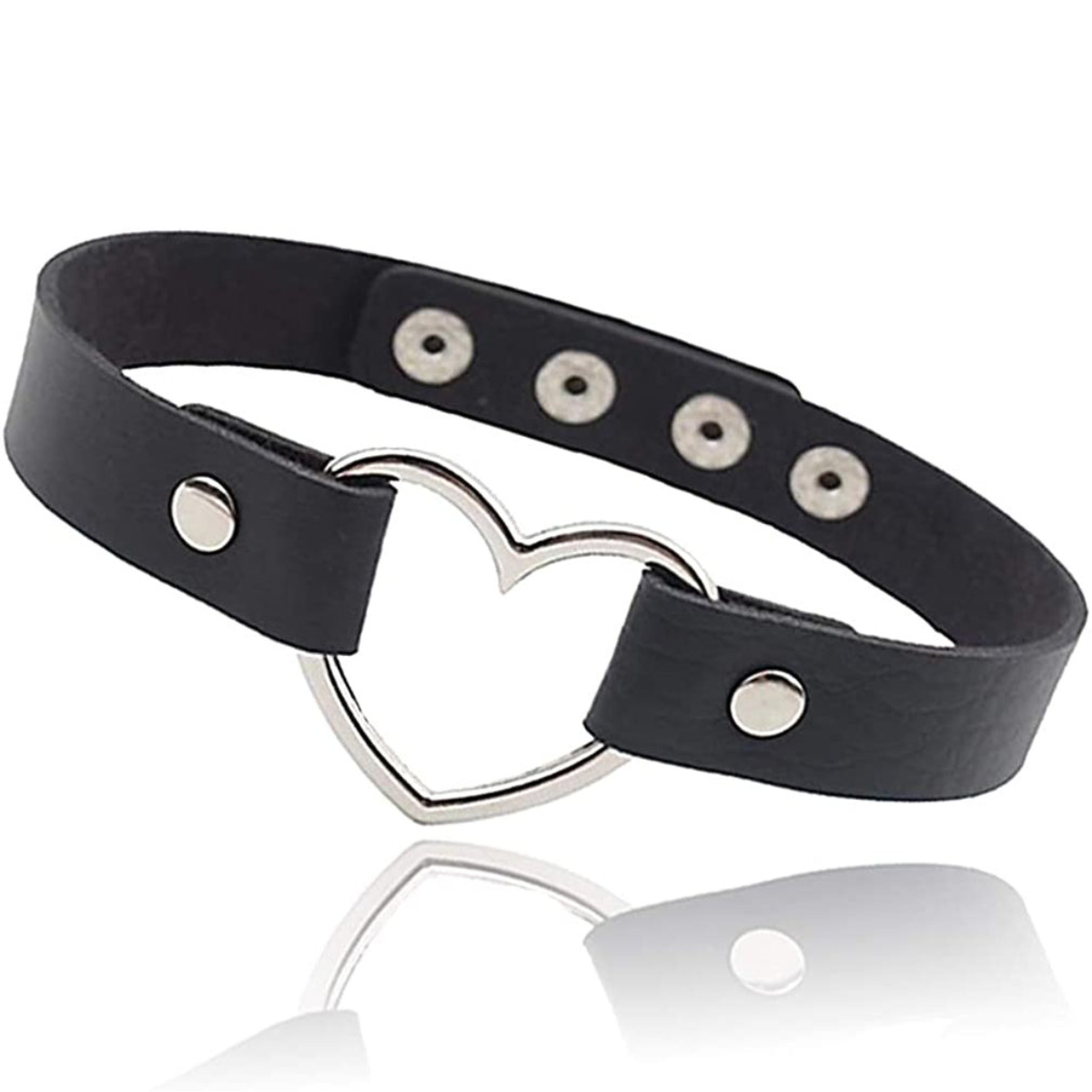 Gothic Heart-shape Lock Chain Black Leather Choker