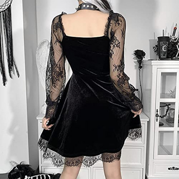 Gorgeous Black Velvet & Lace Gothic Dress