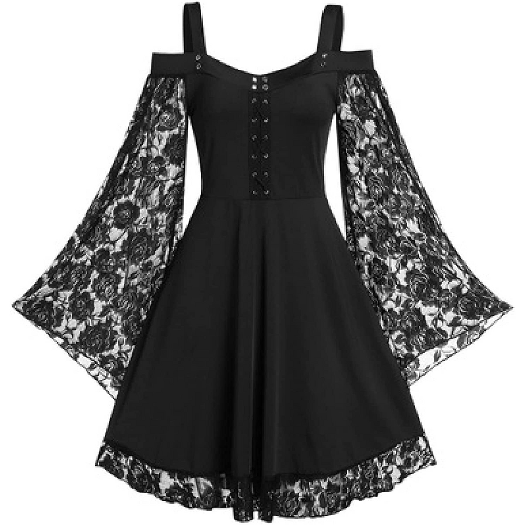 Black Vintage Lace Gothic Dress - Plus Size