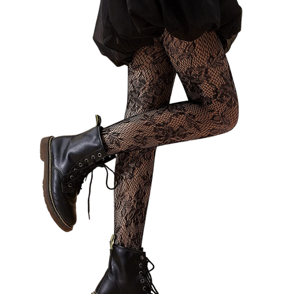 Black Patterned High Waist Fishnet Stockings