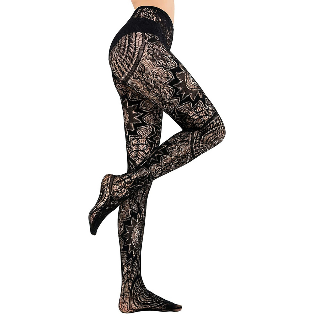 Black Mix Patterned High Waist Fishnet Stockings