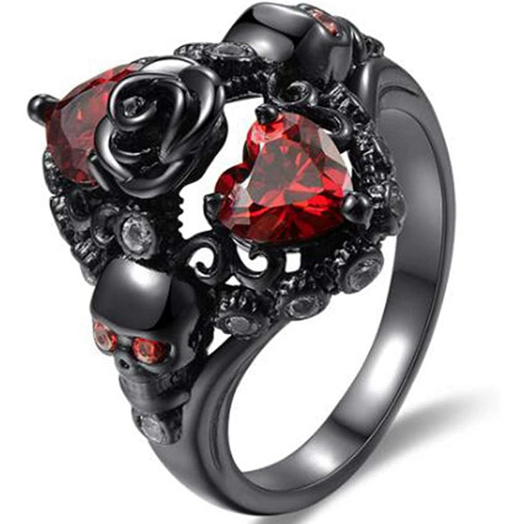 Black Gothic Skull Rose Ring