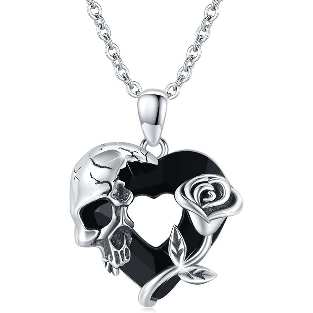 Gothic Skull & Rose Black Necklace