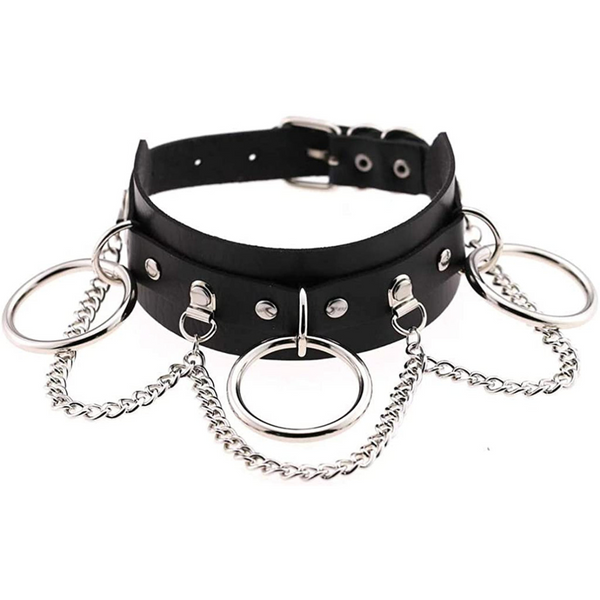 Black Leather Gothic Choker Necklace