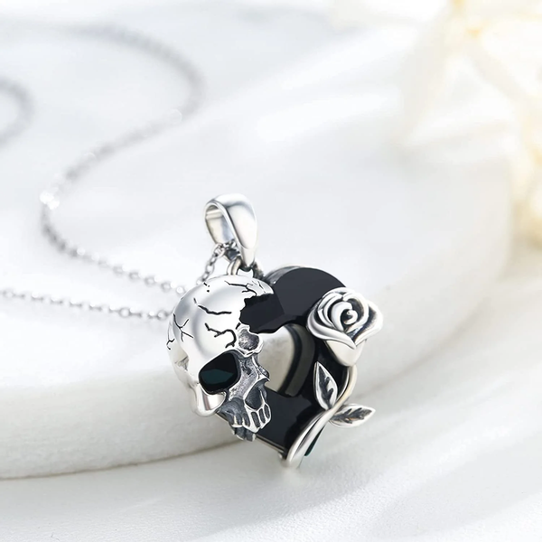 Gothic Skull & Rose Black Necklace