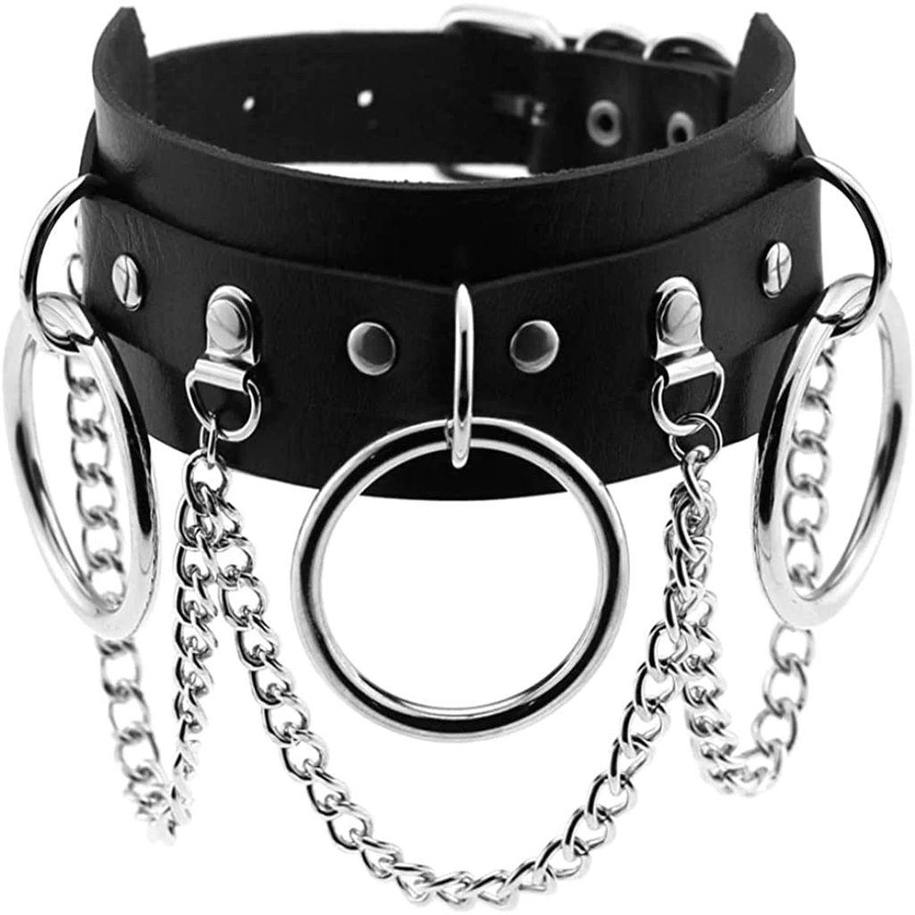 Black Leather Gothic Choker Necklace